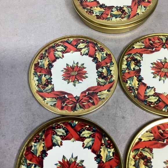 Vintage Metropolitan Museum Of Art Red Floral Coasters In Tin - Picture 2 of 8